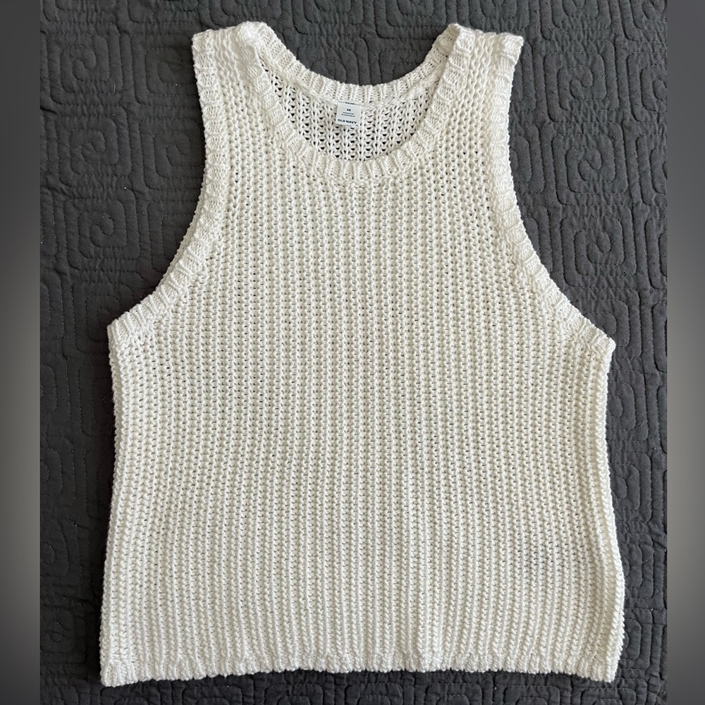 Old Navy White Knit Open-Stitch Sweater Top